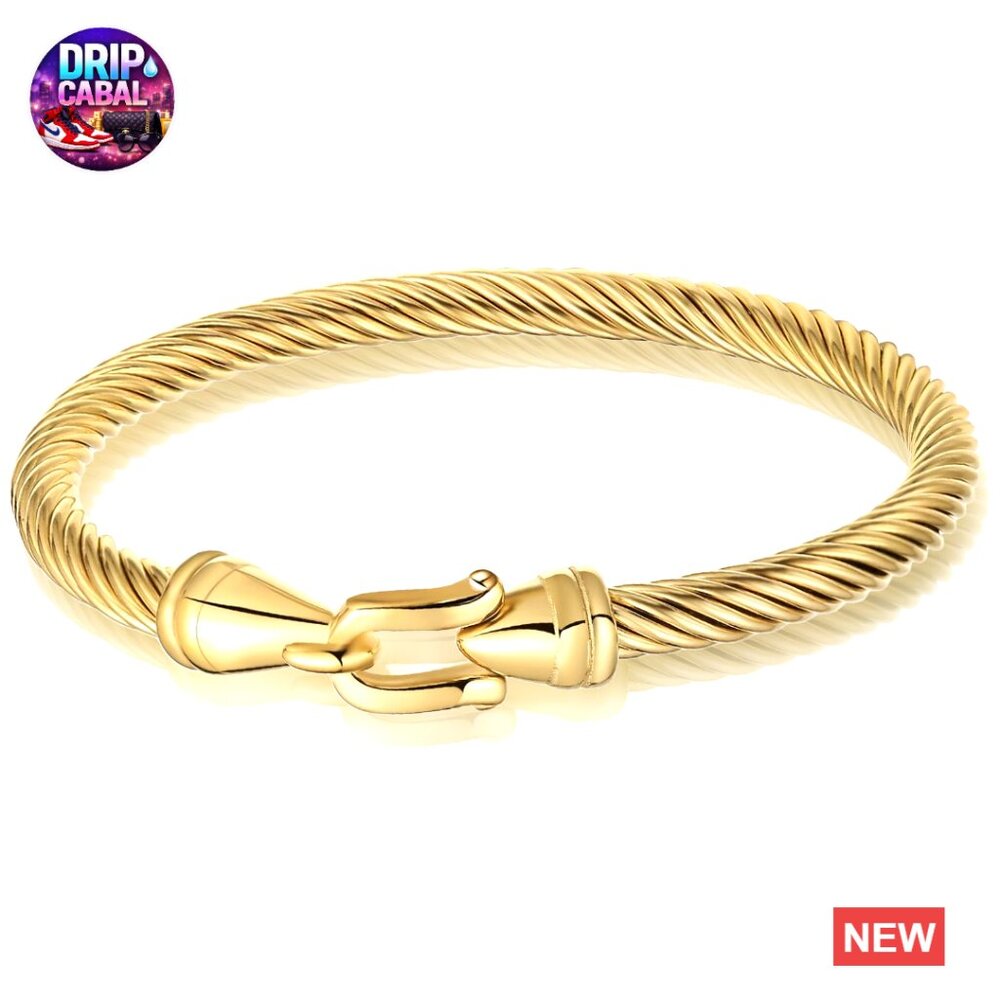 Twisted Cable Stainless Steel Cuff Bracelet Hook Clasp Minimalist Chic
